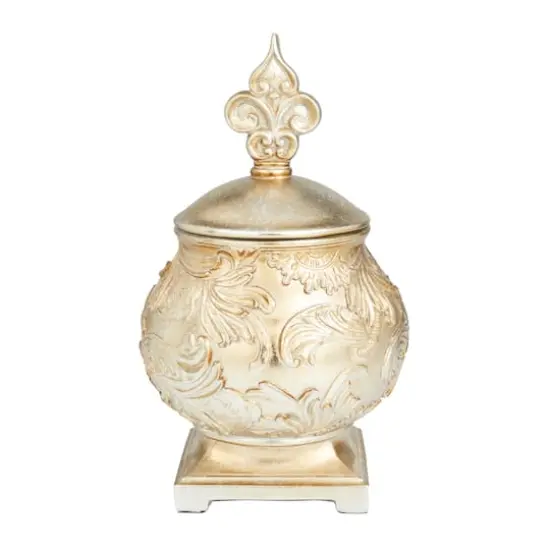 13" Gold Round Traditional Decorative Jar {8}