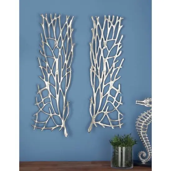 34" Silver Aluminum Modern Floral Wall D&eacute;cor Set {7}