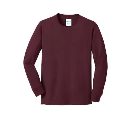 Port & Company&reg; Youth Long Sleeve Core Cotton T-Shirt Athletic Maroon {1}
