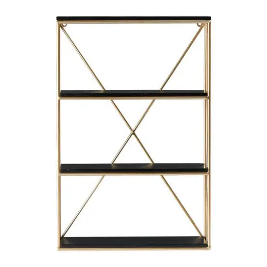 Hello Honey&reg; 24" Wood & Gold Rectangle Wall Shelf Black/Gold {1}