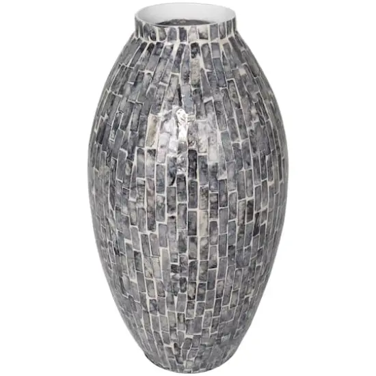 15" Gray Mother of Pearl Handmade Mosaic Inspired Vase {1}
