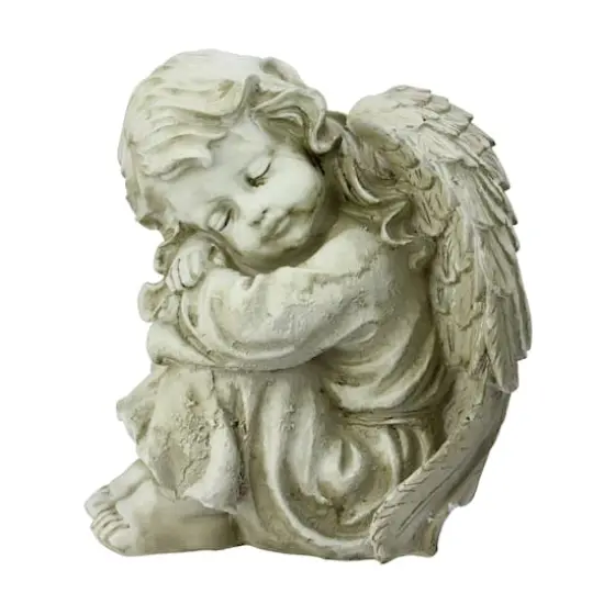 9.5" Heavenly Gardens Distressed Ivory Resting Cherub Angel Outdoor Garden Statue {1}