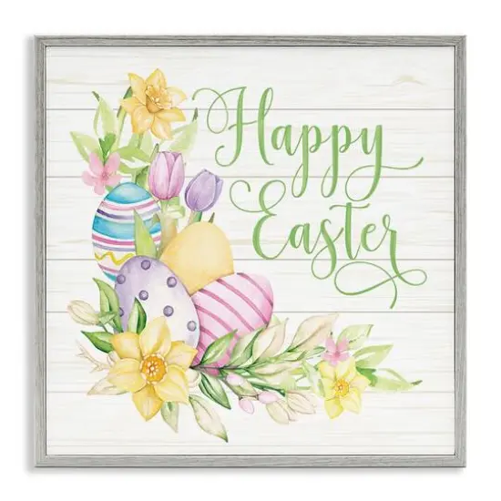 Stupell Industries Happy Easter Daffodils Framed Giclee Art Gray {1}