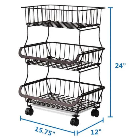 NEX&trade; 24" Brown 3-Tier Multifunctional Fruit & Vegetable Rolling Shelf  {3}