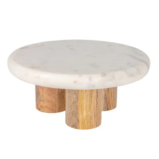 Hello Honey&reg; 15" White Round Elevated Marble & Wood Food Pedestal {1}