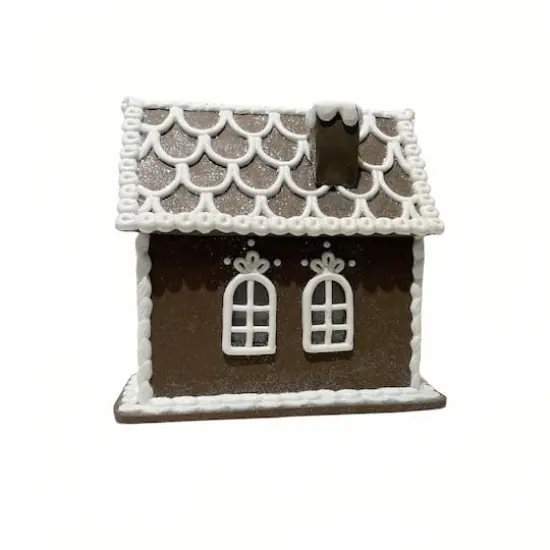 8" Brown and White Glitter Lighted Clay Gingerbread House Tabletop Décor by Ashland® {3}