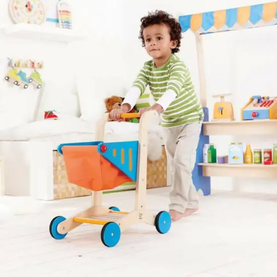 Hape Orange & Blue Wooden Shopping Cart {6}