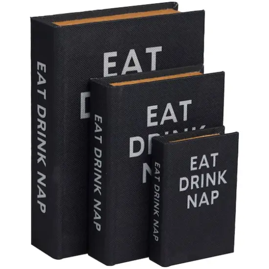 Black Eat Drink Nap Linen Storage Book Box Set {1}