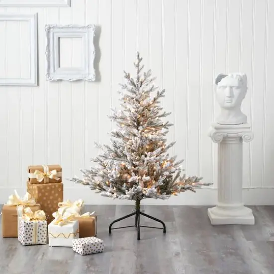 4ft. Pre-Lit Flocked Fraser Fir Artificial Christmas Tree with Warm White LED Lights {6}