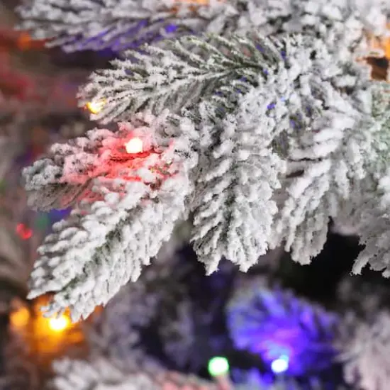 Glitzhome® 7.5ft Pre-Lit Flocked Full Fir Artificial Christmas Tree, Multicolor LED Lights {8}