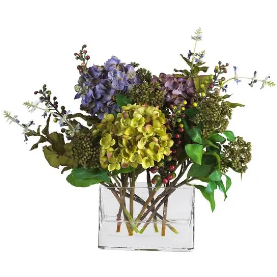 12" Mixed Hydrangea Arrangement in Rectangle Vase {1}