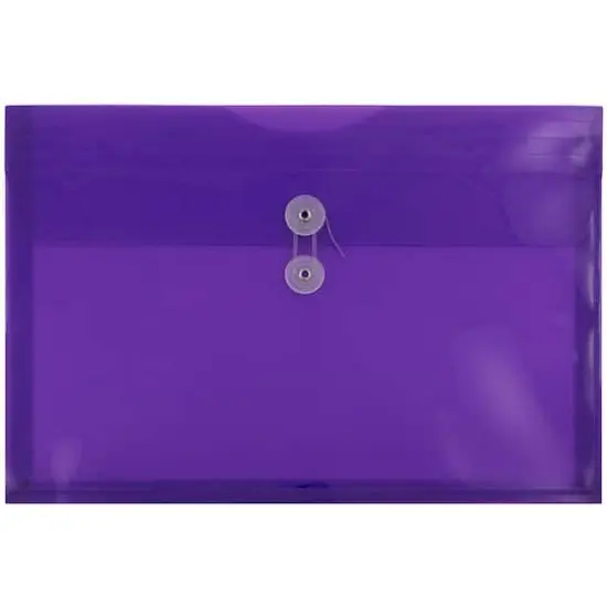 JAM Paper 9.75" x 14.5" Button & String Tie Closure Plastic Envelopes, 12ct. Purple {1}