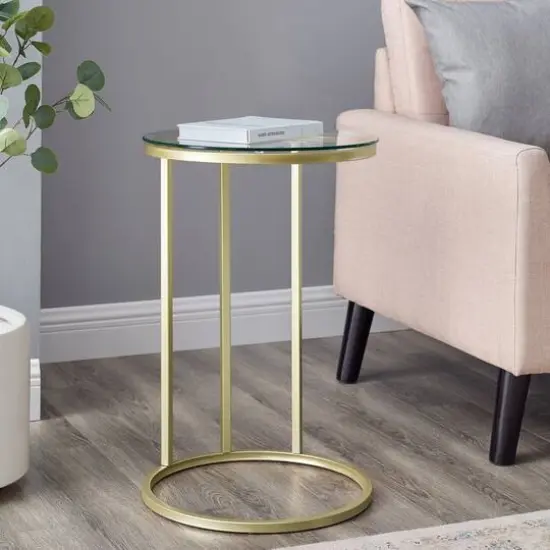16" Gold Round C Table with Glass Top {4}