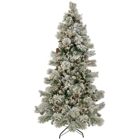 7.5ft. Pre-Lit Snowy Yorkshire Artificial Christmas Tree, Clear Lights {1}