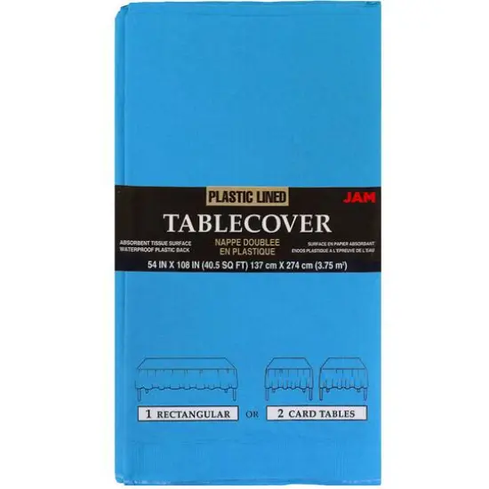 JAM Paper 108" Rectangular Plastic Lined Paper Table Cover Sea Blue {1}