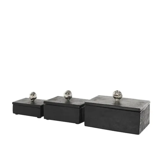 Black Marble Decorative Box with Textured Silver Aluminum Knobs, 3ct. {5}
