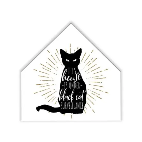 Black Cat House Shaped Canvas Wall Art {1}