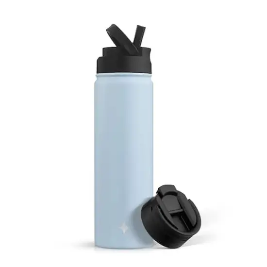 JoyJolt&reg; 22oz. Triple Insulated Water Bottle with Flip Lid & Sport Straw Lid Blue {1}