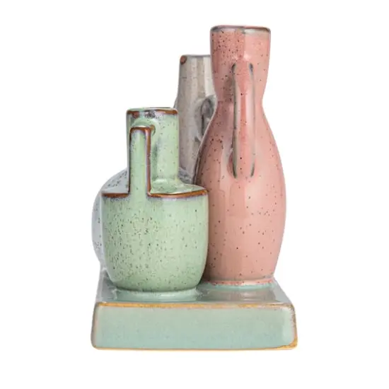 Hello Honey&reg; 5.5" Multicolor with Reactive Glaze Base Mounted Stoneware Vases {8}