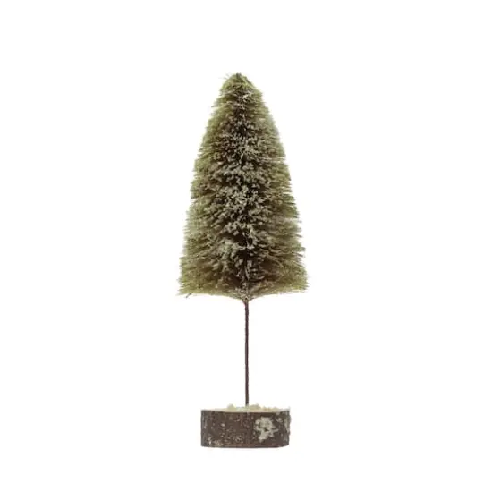 Hello Honey&reg; 15.75" Sisal Bottle Brush Tree with Wood Slice Base & Snow Finish Green {1}