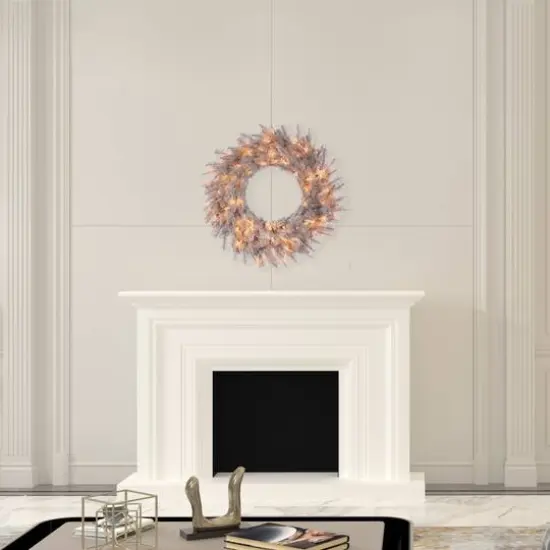 30" Pre-Lit Platinum Fir Artificial Christmas Wreath, Clear Dura-lit Incandescent Lights {3}