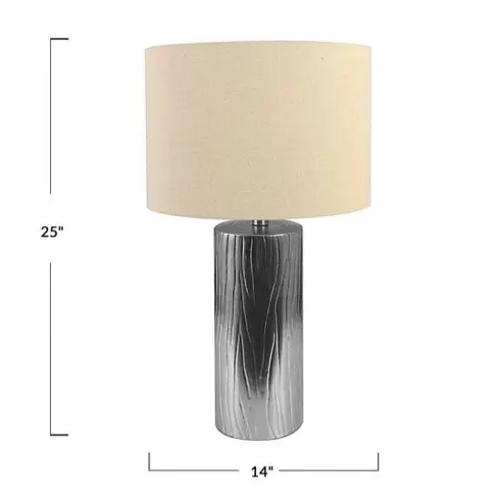 Hello Honey&reg; Silver Faux Bois Stoneware Table Lamp with Linen Shade {5}
