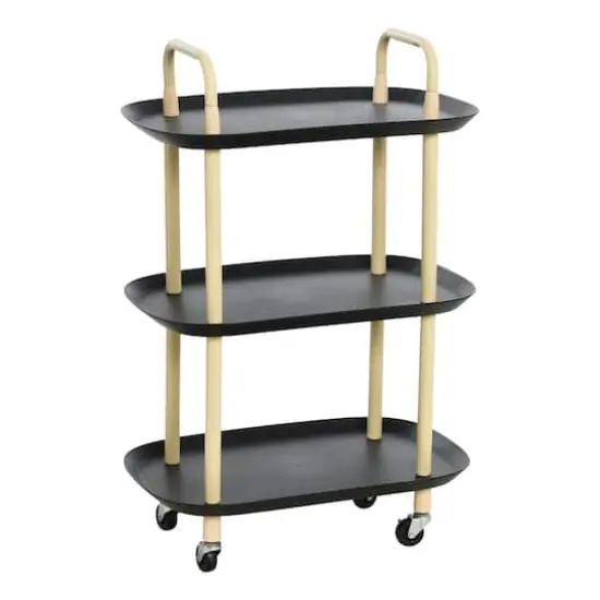 Hello Honey&reg; Main + Mesa&trade; 3-Tier Modern Plastic and Metal Trolley Black and Sand {1}