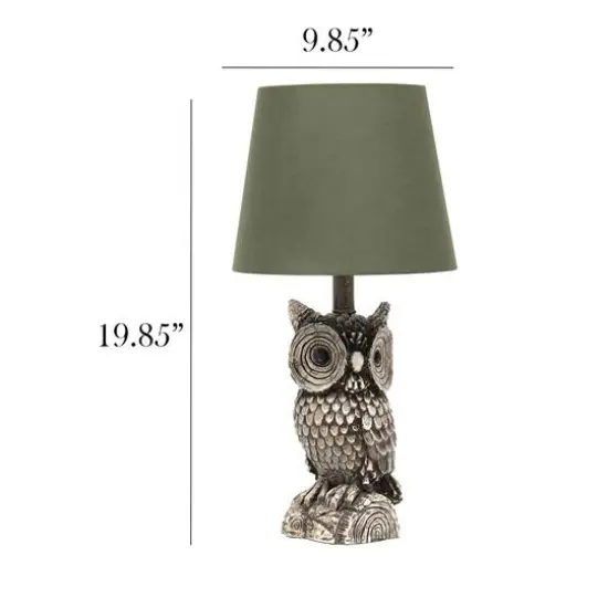 Simple Designs&trade; 20" Brown and White Owl Table Lamp with Shade Green Shade {4}