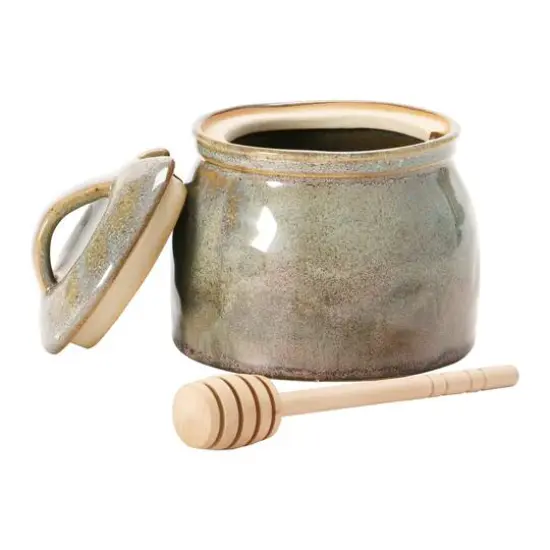 Hello Honey&reg; Green & Blue Glaze Stoneware Honey Jar with Wood Honey Dipper {6}