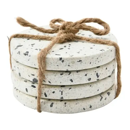 Hello Honey&reg; White Round Terrazzo Coaster Set {7}