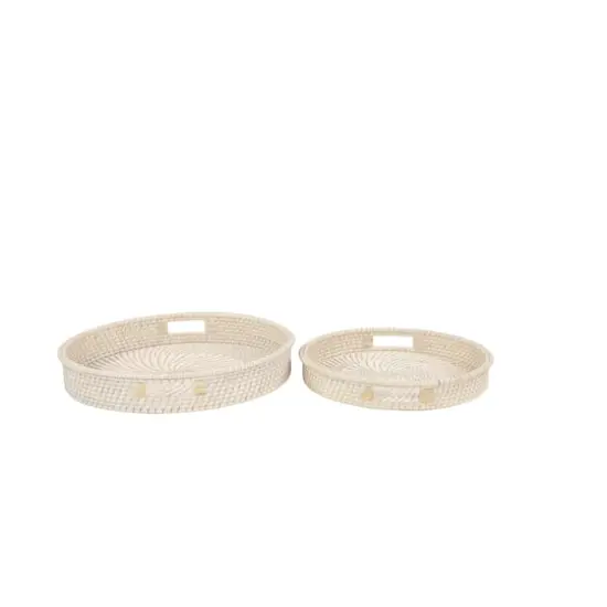 Set of 2" Cream Wood Boho Style Tray, 20", 16" {5}