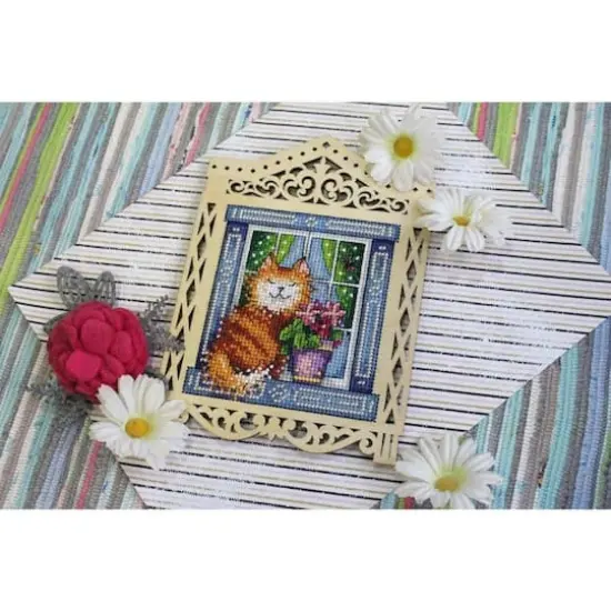 MP Studia Grey Cat Cross Stitch On Wood Kit {5}