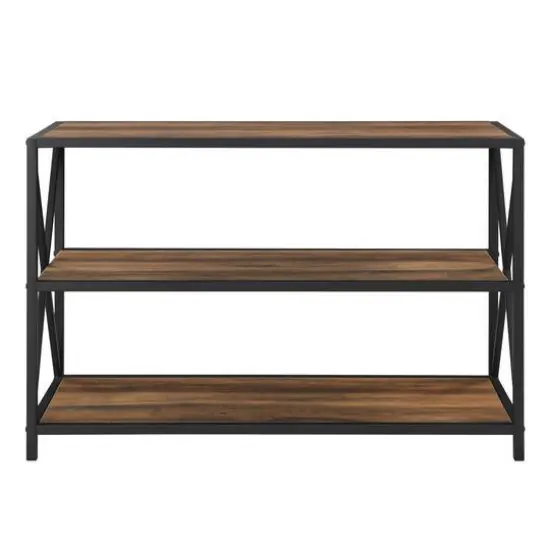 Walker Edison Rustic Oak X-Frame Industrial Wood Bookshelf {6}