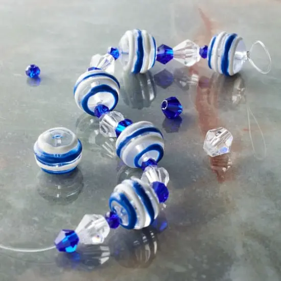 Blue & White Stripe Lampwork Glass Round Bead Mix by Bead Landing&trade; {3}