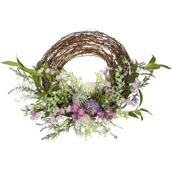 24" Purple Wildflower & Berry Half Spring Wreath {1}