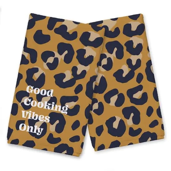 Good Cooking Vibes Only Leopard Tea Towel Set Gold {1}