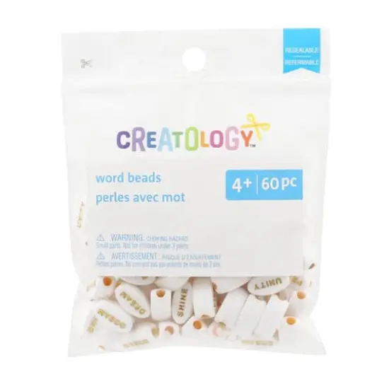 White & Gold Inspirational Word Beads, 60ct. by Creatology&trade; {5}