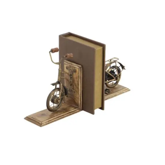 9" Brass & Wood Vintage Bicycle Bookends {4}