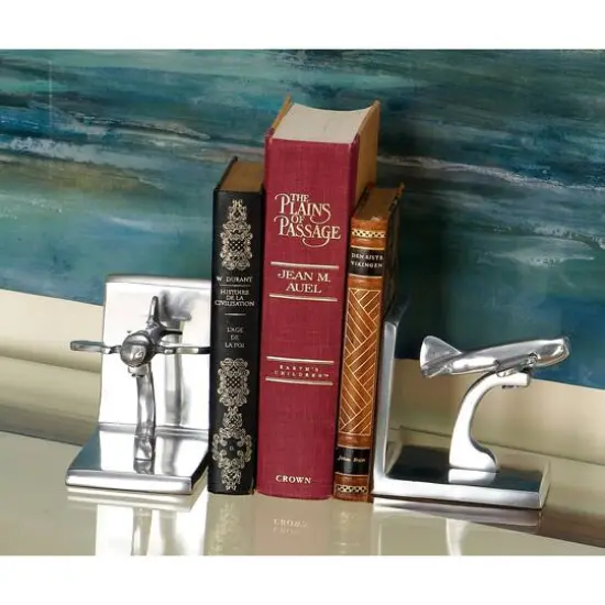 5" Silver Aluminum Contemporary Plane Bookends {10}