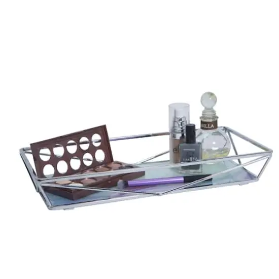 Home Details 15.7" Metallic Chrome Marble Agate Geometric Vanity Tray {3}
