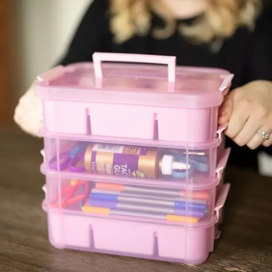 Everything Mary Four Tray Plastic Storage Organizer Pink {10}