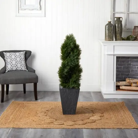 4ft. UV Resistant Cypress Double Spiral Topiary Artificial Tree in Slate Planter {6}