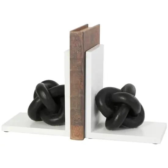7" Black MDF Knot Bookends with White Stands Set {1}