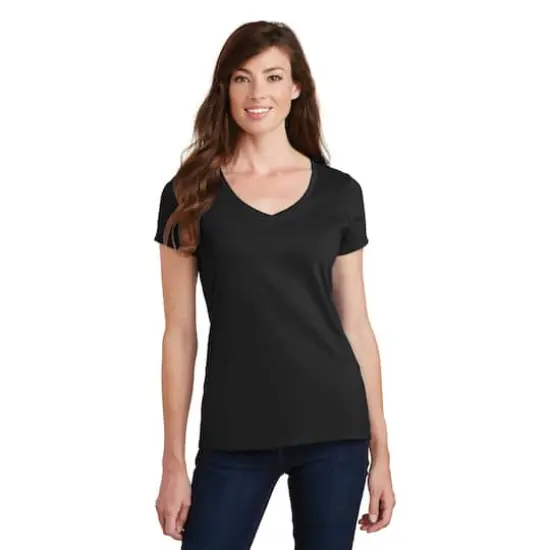 Port & Company&reg; Fan Favorite&trade; Ladies V-Neck T-Shirt Jet Black {3}