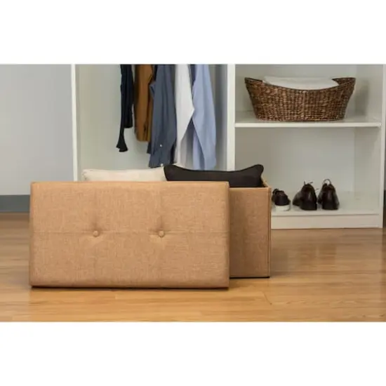 Simplify 30" Faux Linen Double Folding Storage Ottoman Camel {7}