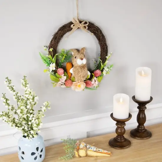 12" Floral Grapevine Spring Easter Wreath with Rabbit {3}