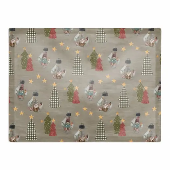 Gray Tree & Globe Pattern Cotton Twill Placemat {1}