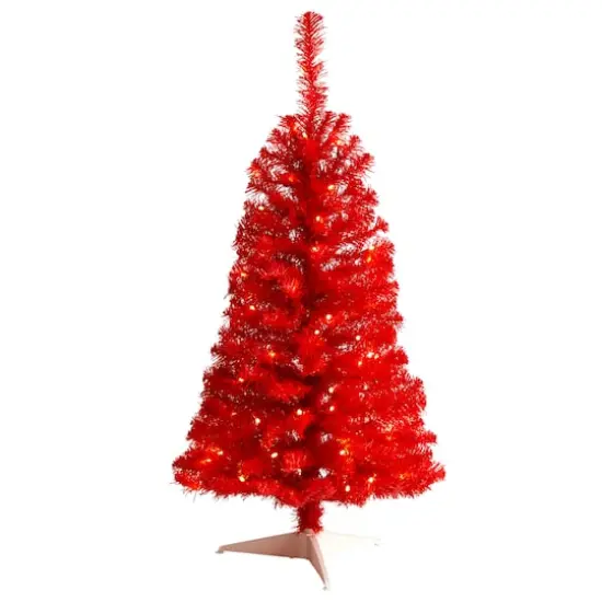 3ft. Pre-Lit Red Artificial Christmas Tree, Warm White LED Lights {1}