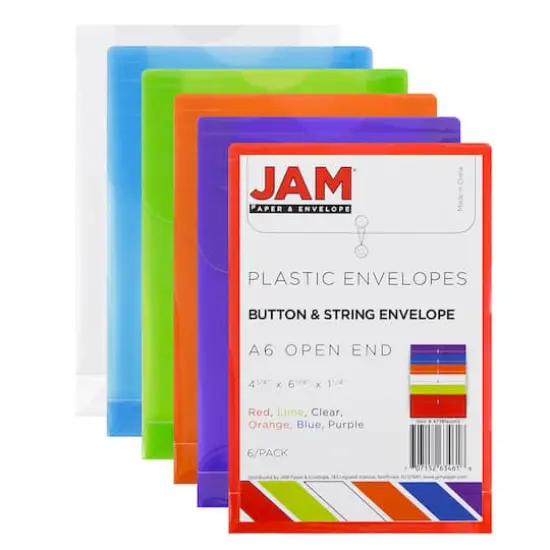 JAM Paper 4.25" x 6.25" Assorted Button & String Tie Closure Plastic Envelopes, 6ct. {3}