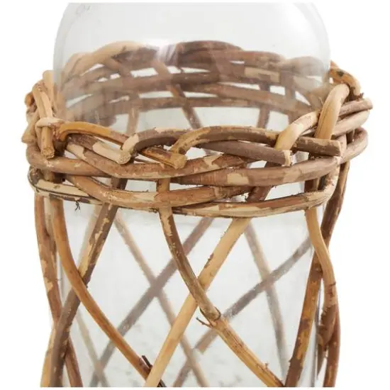 23" Clear Glass Handmade Tall Vase with Brown Rattan Woven Lower Body {4}